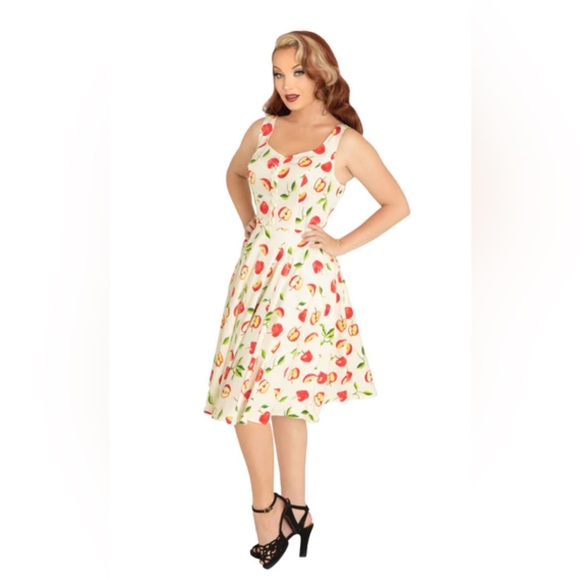 Miss Lulo Mini Retro Floral Apples Dress Size XS 96% Cotton 4% Spandex Preowned - Picture 15 of 16